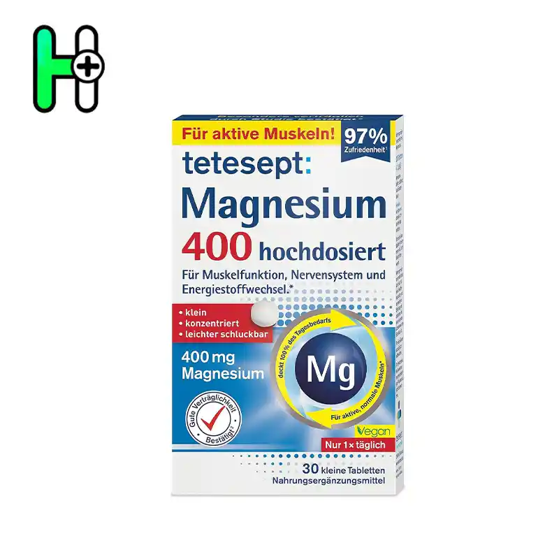 مکمل غذایی Magnesium 400 از برند معتبر tetesept، یک دوز بالای منیزیم برای حمایت از عملکرد طبیعی عضلات، سیستم عصبی و سوخت‌وساز انرژی در بدن است.
