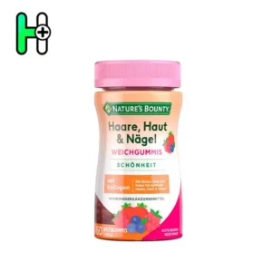 Nature’s Bounty Haare, Haut & Nägel یک مکمل پاستیلی با طعم دلپذیر توت قرمز است که حاوی ترکیبی مؤثر از بیوتین، زینک، سلنیوم و کلاژن می‌باشد.