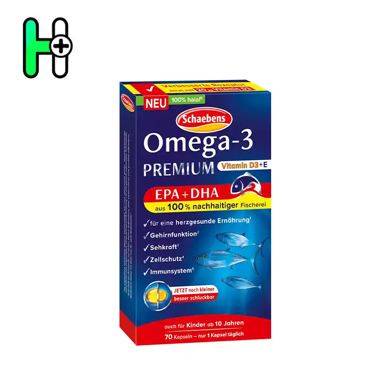 کپسول امگا 3 پریمیوم شابنز Schaebens Omega-3 PREMIUM + ویتامین D3 و E